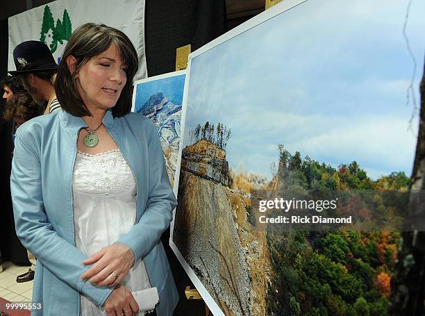 Singer Songwriter Kathy Mattea during the" Music Saves Mountains" benefit concert press conference at the Ryman Auditorium on May 19, 2010 in...