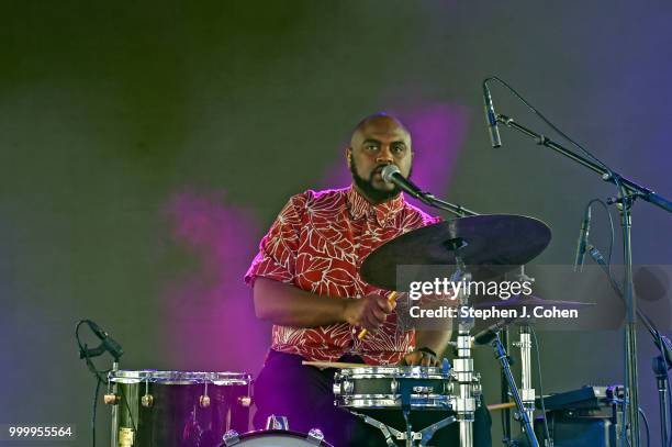 Donald Johnson of the music trio Khruangbin performs on Day 3 of the 2018 Forecastle Music Festival on July 15, 2018 in Louisville, Kentucky.