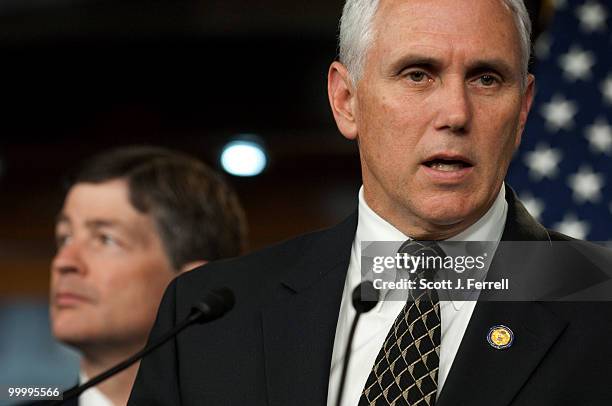 May 19: Rep. Jeb Hensarling, R-Texas, and House Republican Conference Chairman Mike Pence, R-Ind., during a news conference opposing using U.S....