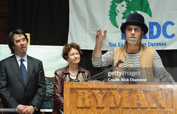 Allen Hershkowitz, Ph.D Senior Scientist NRDC, Frances Beinecke President NRDC andSinger/Songwriter Big Kenny addresses the press during the" Music...