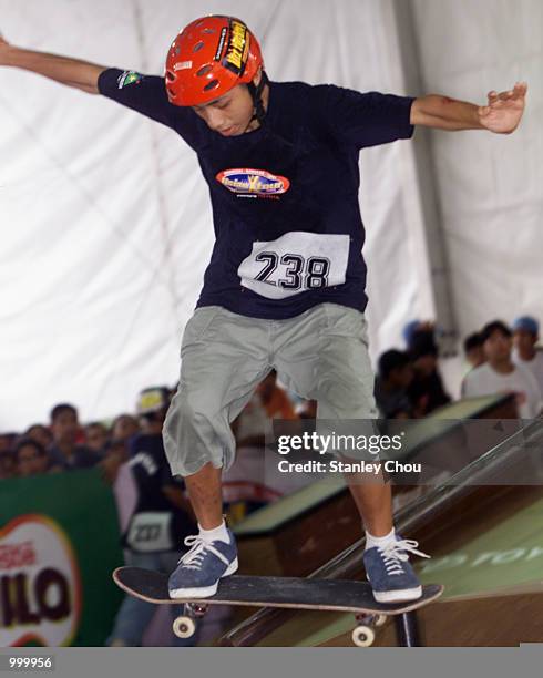 Wong Wai Kit of Malaysia in action during the preliminary round of the Skateboarding Park of the Main X Category during the Asian X-Games Qualifier...