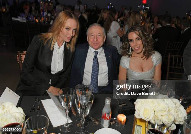 Uma Thurman, Jean Todt, FIA President, and Ana Aznar Botella attend the 2017/18 ABB FIA Formula E Championship Awards Dinner following the Formula E...