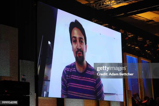 Video message from Lin-Manuel Miranda is shown at the 2018 So the World May Hear Awards Gala benefitting Starkey Hearing Foundation at the Saint Paul...