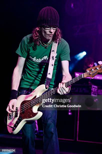 Greg Churchouse of Scouting For Girls performs on stage at Hammersmith Apollo on May 19, 2010 in London, England.