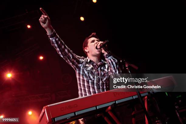 Roy Stride of Scouting For Girls performs on stage at Hammersmith Apollo on May 19, 2010 in London, England.