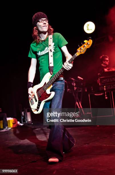 Greg Churchouse of Scouting For Girls performs on stage at Hammersmith Apollo on May 19, 2010 in London, England.