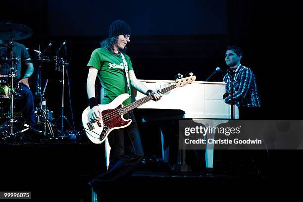 Greg Churchouse and Roy Stride of Scouting For Girls perform on stage at Hammersmith Apollo on May 19, 2010 in London, England.