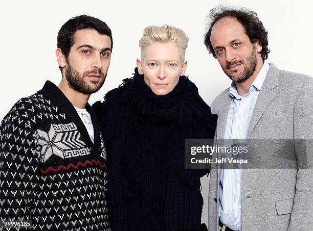 Actor Edoardo Gabbriellini, actress Tilda Swinton, and director Luca Guadagnino pose for a portrait during the 2010 Sundance Film Festival held at...