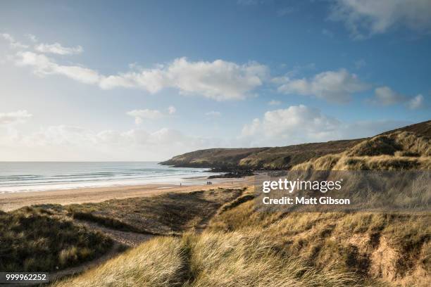 beautiful landscape image of freshwater west beach with sand dun - dun stock pictures, royalty-free photos & images