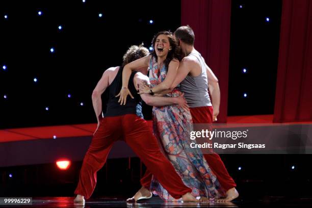 Sofia Nizharadze of Georgia performs at the open rehearsal at the Telenor Arena on May 19, 2010 in Oslo, Norway. In all, 39 countries will take part...