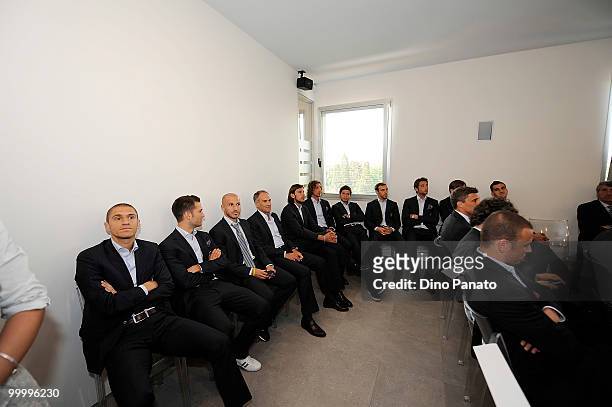 Parma FC players attend a press conference as Parma FC and Navigare announce the renewal of their sponsorship deal on May 19, 2010 in Rio Saliceto...