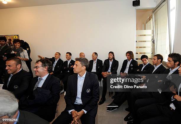 Parma FC players attend a press conference as Parma FC and Navigare announce the renewal of their sponsorship deal on May 19, 2010 in Rio Saliceto...