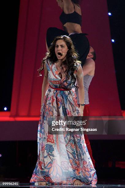 Sofia Nizharadze of Georgia performs at the open rehearsal at the Telenor Arena on May 19, 2010 in Oslo, Norway. In all, 39 countries will take part...