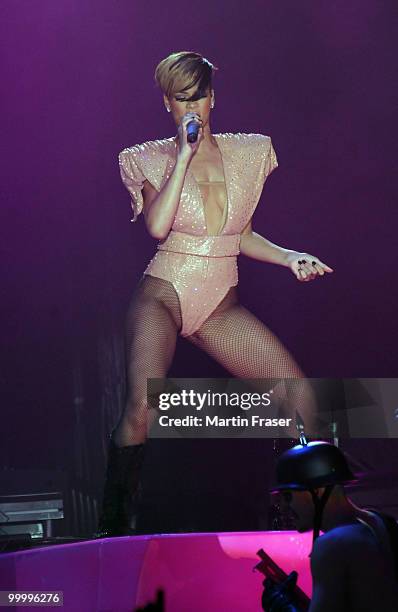 Rihanna performs during her Last Girl on Earth Tour at SECC on May 19, 2010 in Glasgow, Scotland.