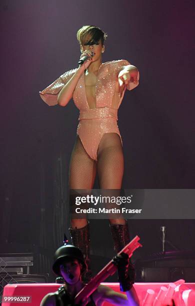 Rihanna performs during her Last Girl on Earth Tour at SECC on May 19, 2010 in Glasgow, Scotland.