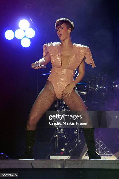 Rihanna performs during her Last Girl on Earth Tour at SECC on May 19, 2010 in Glasgow, Scotland.