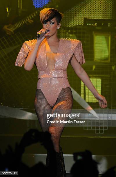 Rihanna performs during her Last Girl on Earth Tour at SECC on May 19, 2010 in Glasgow, Scotland.