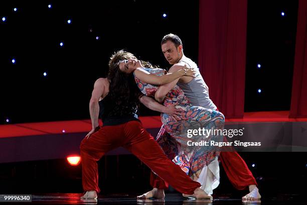 Sofia Nizharadze of Georgia performs at the open rehearsal at the Telenor Arena on May 19, 2010 in Oslo, Norway. In all, 39 countries will take part...