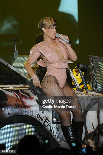 Rihanna performs during her Last Girl on Earth Tour at SECC on May 19, 2010 in Glasgow, Scotland.