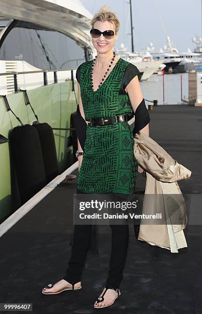 Anne-Sophie von Claer of Le Figaro attend the Fair Game Cocktail Party hosted by Giorgio Armani held aboard his boat 'Main' during the 63rd Annual...