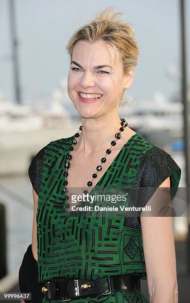 Anne-Sophie von Claer of Le Figaro attend the Fair Game Cocktail Party hosted by Giorgio Armani held aboard his boat 'Main' during the 63rd Annual...