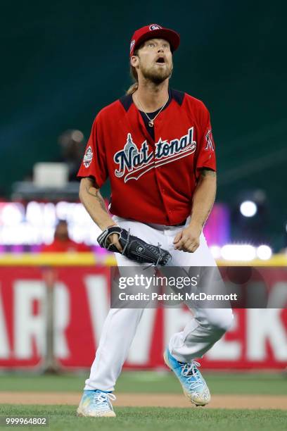 Brian Kelly in action during the All-Star and Legends Celebrity Softball Game at Nationals Park on July 15, 2018 in Washington, DC.