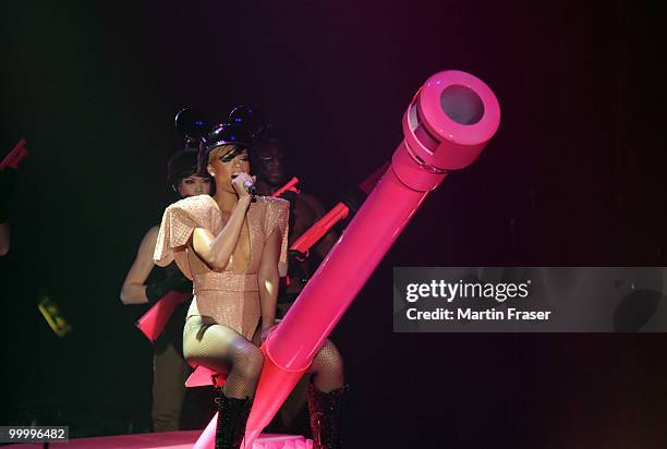 Rihanna performs during her Last Girl on Earth Tour at SECC on May 19, 2010 in Glasgow, Scotland.