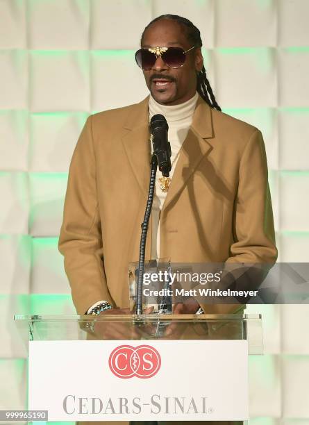 Snoop Dogg speaks onstage during the 33rd Annual Cedars-Sinai Sports Spectacular at The Compound on July 15, 2018 in Inglewood, California.