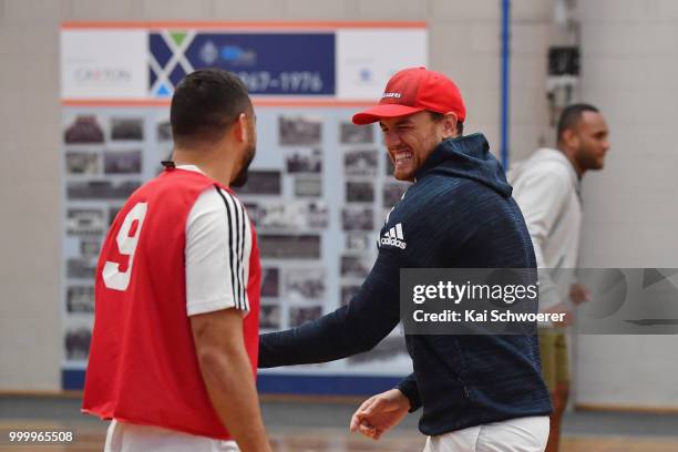 Israel Dagg reacts during a Crusaders Super Rugby training session at St Andrew's College on July 16, 2018 in Christchurch, New Zealand.