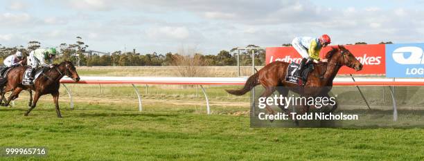 Rosie Goodnight ridden by Michael Dee wins the QLS Logistics BM58 Handicap at Murtoa Racecourse on July 16, 2018 in Murtoa, Australia.