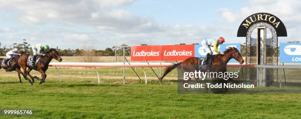 Rosie Goodnight ridden by Michael Dee wins the QLS Logistics BM58 Handicap at Murtoa Racecourse on July 16, 2018 in Murtoa, Australia.