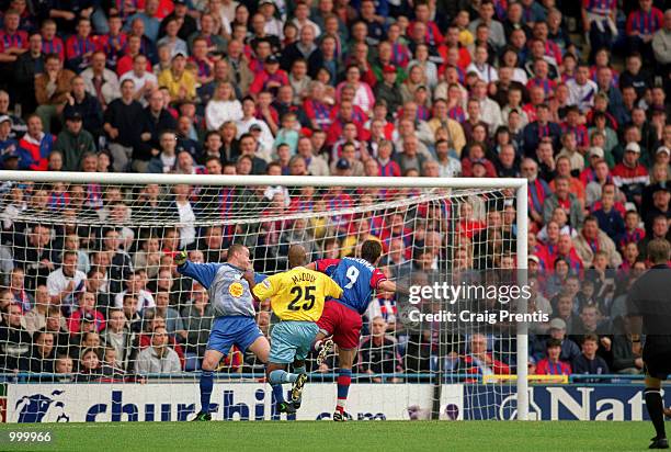 Dougie Feedman scores Palace's first goal during the Nationwide League Division One match between Crystal Palace and Sheffield Wednesday played at...