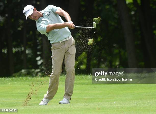 Parker McLachlin hits his second shot on the hole during the final round of the John Deere Classic on July 15 at TPC Deere Run, Silvis, IL.