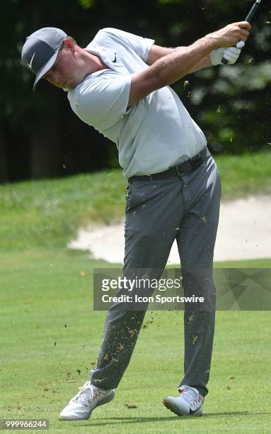 Keith Mitchell hits his second shot on the hole during the final round of the John Deere Classic on July 15 at TPC Deere Run, Silvis, IL.