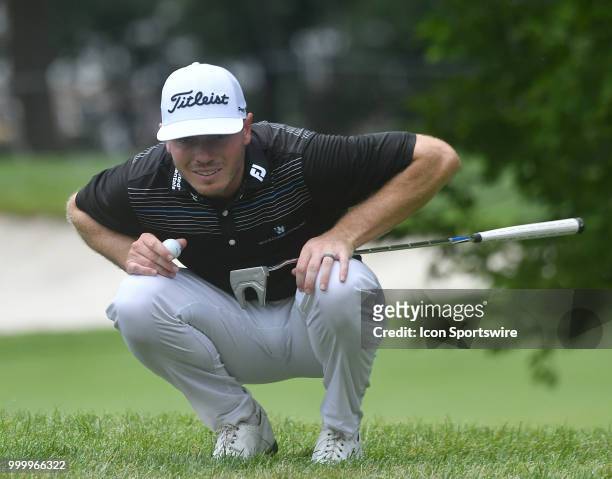 Bronson Burgoon lines up a putt on the green during the final round of the John Deere Classic on July 15 at TPC Deere Run, Silvis, IL.