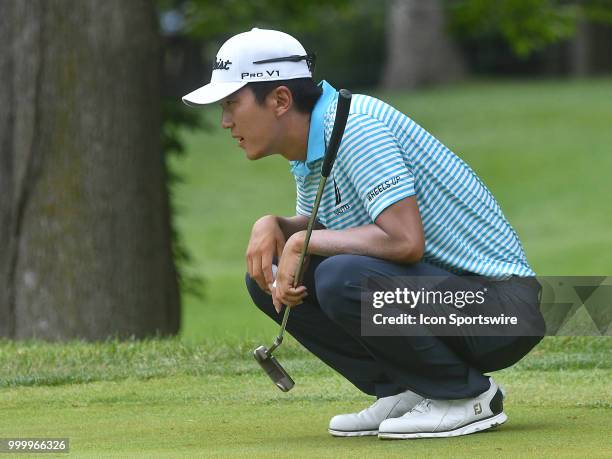 Michael Kim lines jump his ;putt on the green during the final round of the John Deere Classic on July 15 at TPC Deere Run, Silvis, IL.