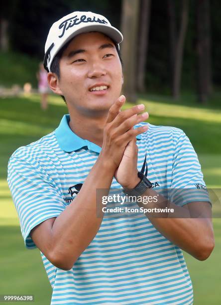 Michael Kim after winning the John Deere Classic on July 15 at TPC Deere Run, Silvis, IL.