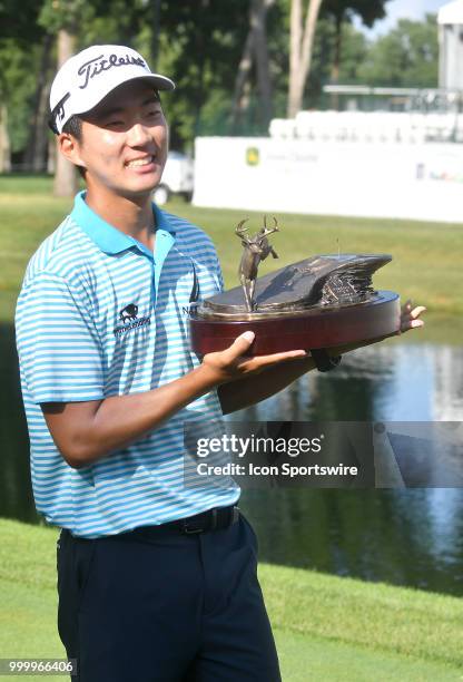 Michael Kim after winning the John Deere Classic on July 15 at TPC Deere Run, Silvis, IL.