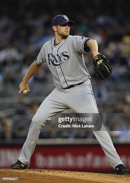 Wade Davis of the Tampa Bay Rays pitches against the New York Yankees at Yankee Stadium on May 19, 2010 in the Bronx borough of New York City.
