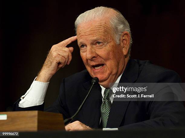 May 19: Former Secretary of State James Baker testifies during the Senate Foreign Relations hearing on the new Strategic Arms Reduction Treaty .