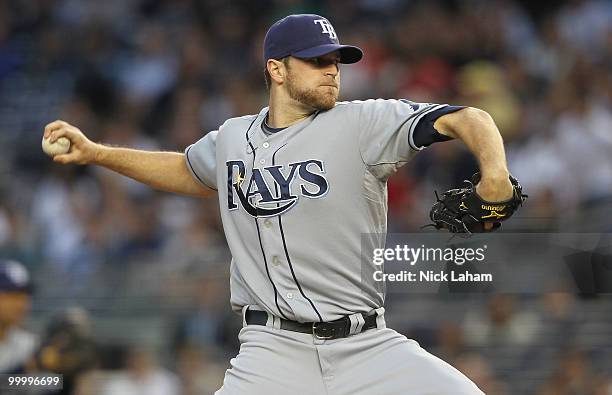 Wade Davis of the Tampa Bay Rays pitches against the New York Yankees at Yankee Stadium on May 19, 2010 in the Bronx borough of New York City.