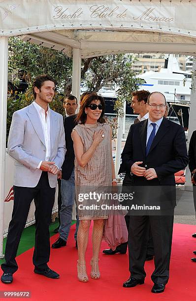 Jean-Thierry Bessin, Princess Caroline of Hanover and HSH Prince Albert II of Monaco attend Graffiti Au Yacht Club De Monaco, paint exhibition, on...