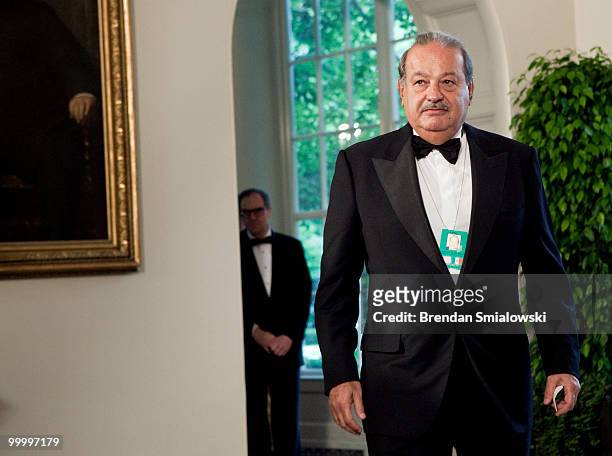 Carlos Slim, chairman and CEO of Telmex, Telcel and America Movil, arrives at the White House for a state dinner May 19, 2010 in Washington, DC....