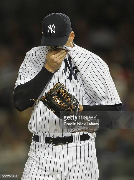 Burnett of the New York Yankees reacts against the Tampa Bay Rays at Yankee Stadium on May 19, 2010 in the Bronx borough of New York City.