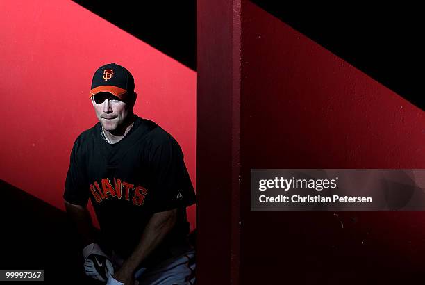 John Bowker of the San Francisco Giants steps into the dugout before the Major League Baseball game against the Arizona Diamondbacks at Chase Field...