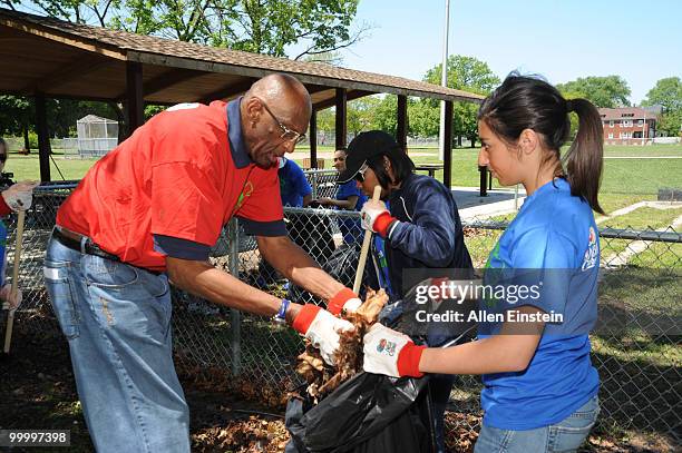 Bob Lanier, NBA Legend, joins a clean-up crew at the start of the Leadership Detroit initiative during the 2010 Motor City Makeover project at Butzel...