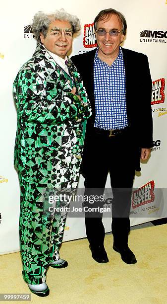 Actor Danny Rutigliano who plays ''Marty Schmelky'' in the show and CEO of Cirque du Soleil Daniel Lamarre pose for photos before showtime on opening...