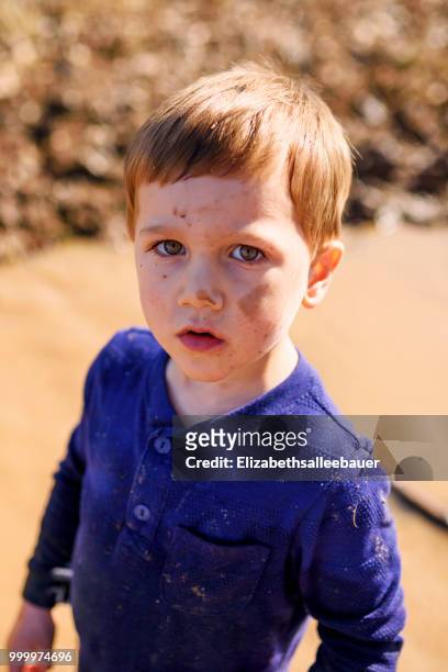 portrait of a boy with mud on his face - mud imagens e fotografias de stock