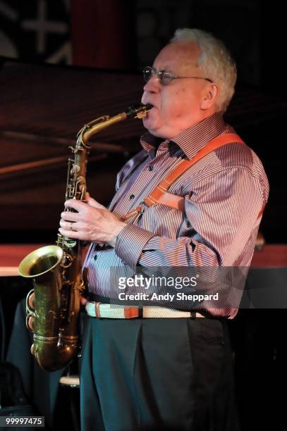 American Jazz composer and saxophonist Lee Konitz performs on stage at Pizza Express Jazz Club, Soho on May 19, 2010 in London, England.