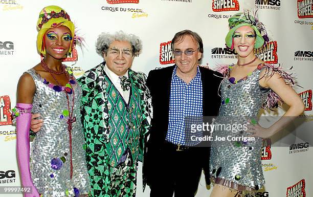 Center Actor Danny Rutigliano who plays ''Marty Schmelky'' in the show and CEO of Cirque du Soleil Daniel Lamarre pose for photos before showtime on...